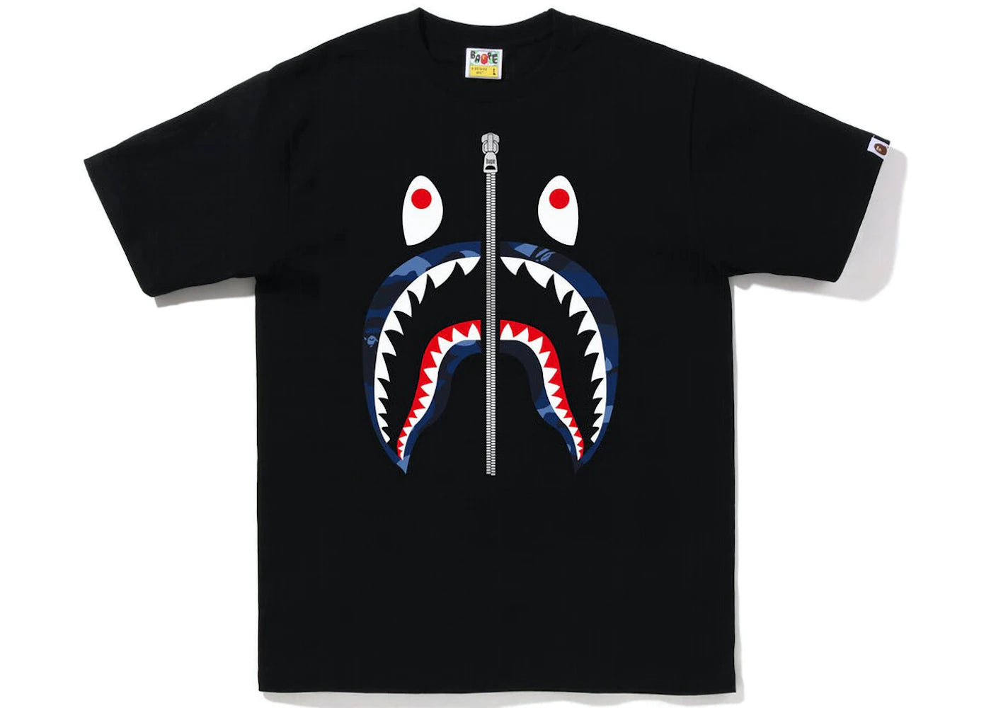 A Bathing Ape Color Camo Silver Zip Shark Tee Black Navy