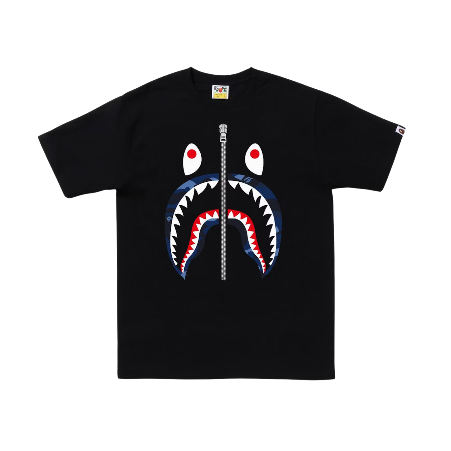 A Bathing Ape Color Camo Silver Zip Shark Tee Black Navy