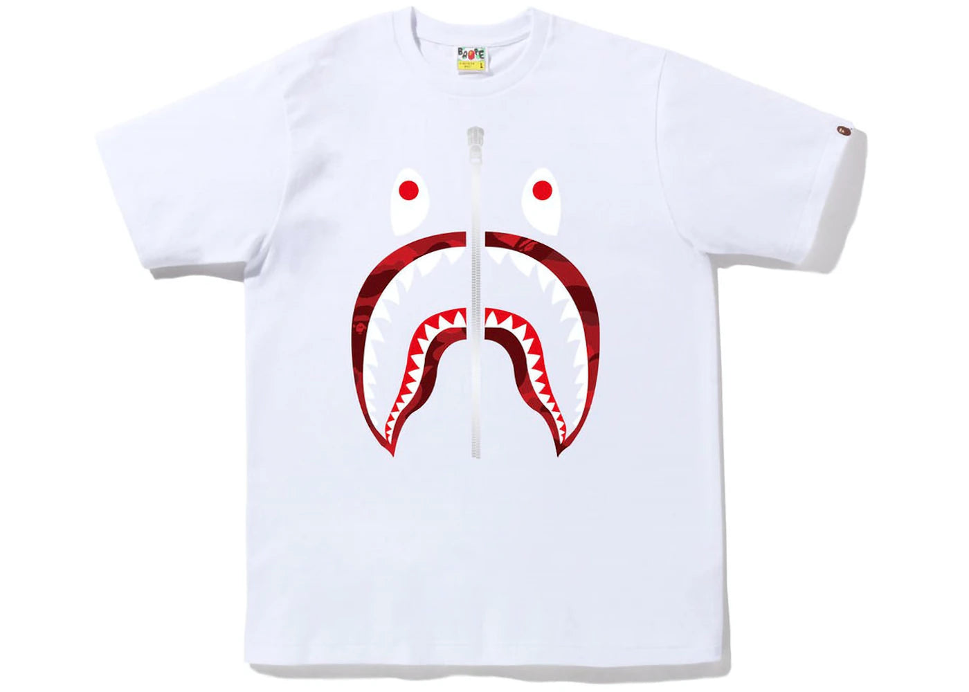 A Bathing Ape Color Camo Silver Zip Shark Tee White/Red