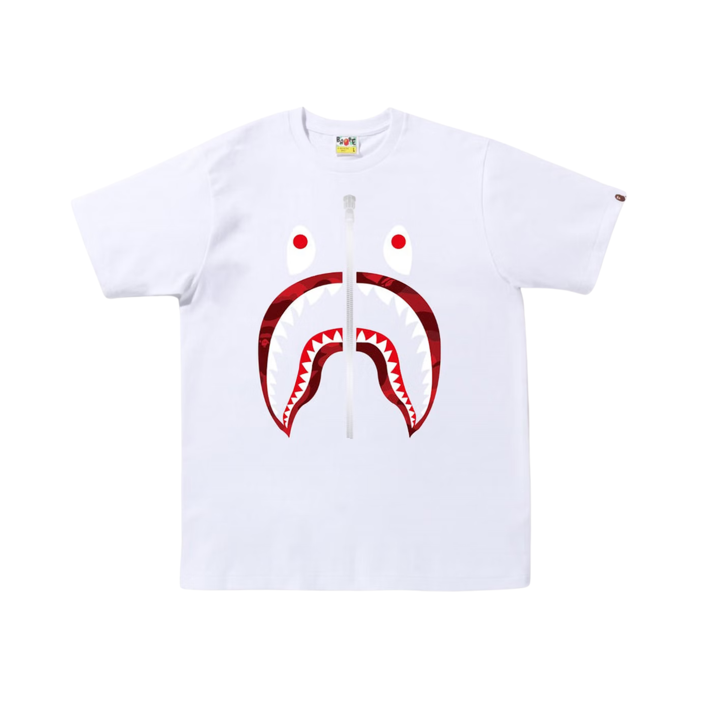 A Bathing Ape Color Camo Silver Zip Shark Tee White/Red