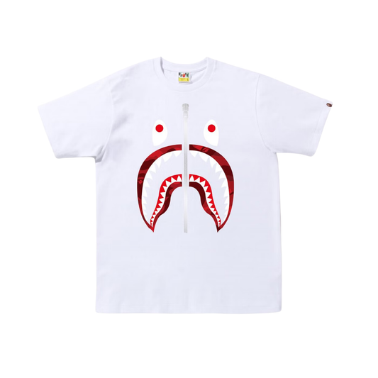 A Bathing Ape Color Camo Silver Zip Shark Tee White/Red