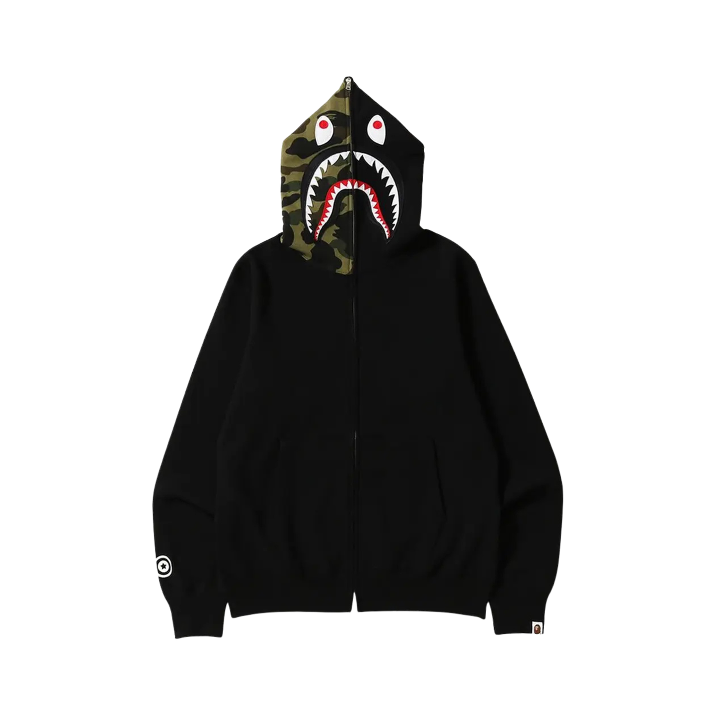 A Bathing Ape Shark Full Zip Hoodie Camo Hood Black