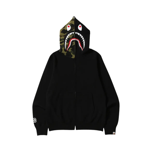 A Bathing Ape Shark Full Zip Hoodie Camo Hood Black