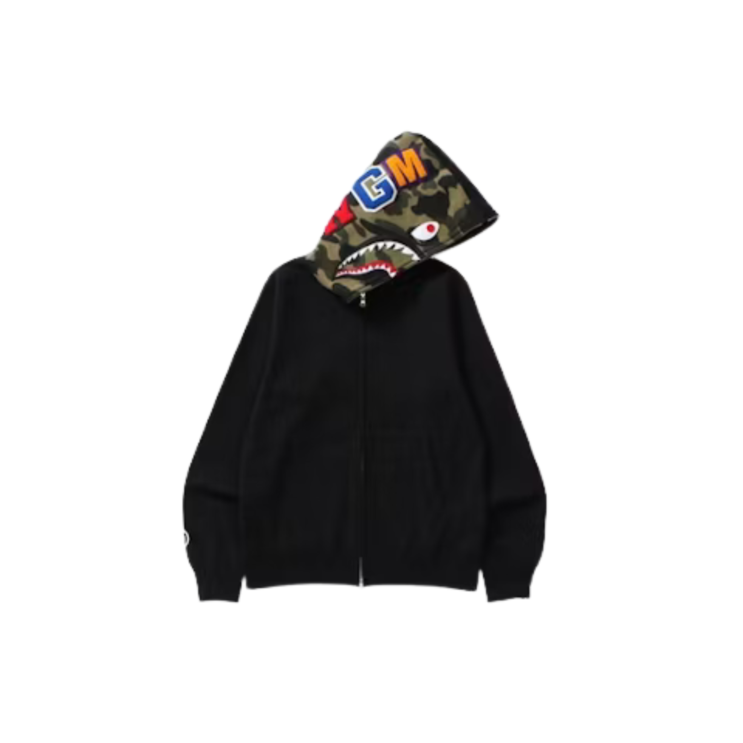 A Bathing Ape Shark Full Zip Hoodie Camo Hood Black