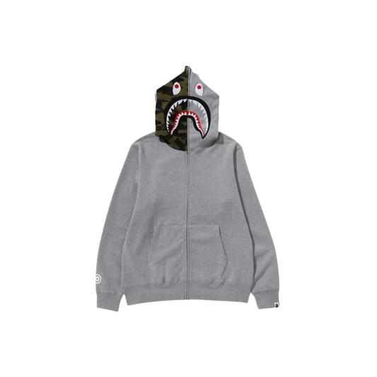 A Bathing Ape Shark Full Zip Hoodie Camo Hood Grey
