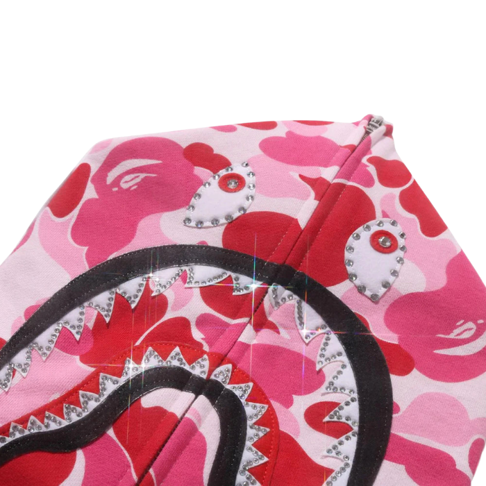 A Bathing Ape ABC Camo Crystal Stone Shark Full Zip Hoodie 'Pink'