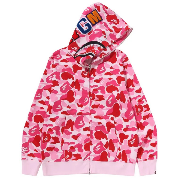 A Bathing Ape ABC Camo Crystal Stone Shark Full Zip Hoodie 'Pink'