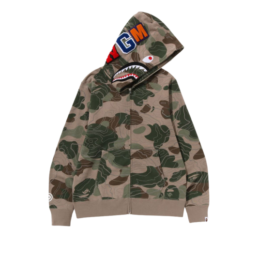 A Bathing Ape Layered Line Camo Shark Full Zip Hoodie