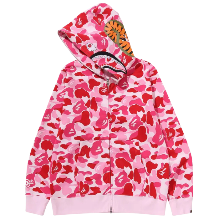 A Bathing Ape ABC Camo Crystal Stone Shark Full Zip Hoodie 'Pink'